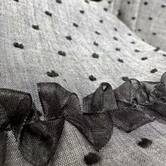 Vintage Dotted Dress with pockets & black pleated trim ~ Gray & Black - Picture 9 of 11